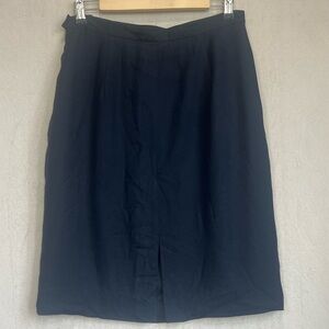Rena Rowan 100% Silk Skirt Navy Blue Side Zipper and Buttons Sz 12